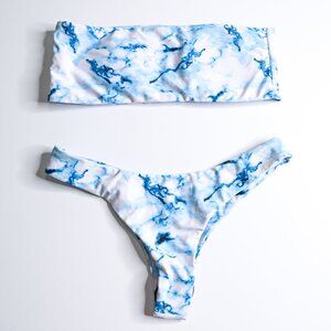 Blue White Bandeau Top & Thong Bikini Bathing Suit - NWT - Size Medium